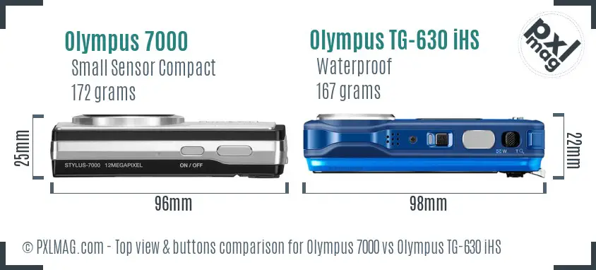 Olympus 7000 vs Olympus TG-630 iHS top view buttons comparison