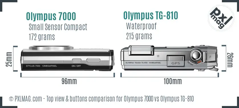 Olympus 7000 vs Olympus TG-810 top view buttons comparison
