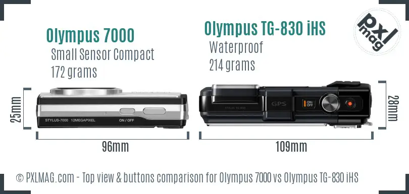 Olympus 7000 vs Olympus TG-830 iHS top view buttons comparison
