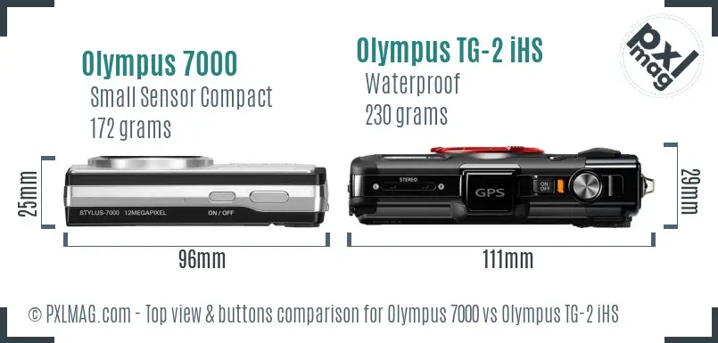 Olympus 7000 vs Olympus TG-2 iHS top view buttons comparison