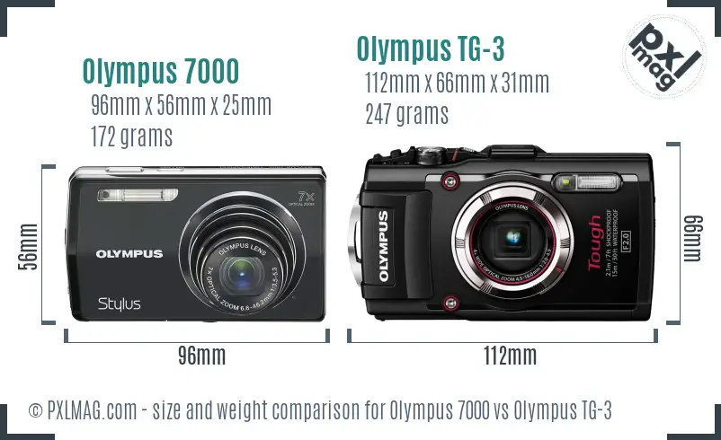 Olympus 7000 vs Olympus TG-3 size comparison