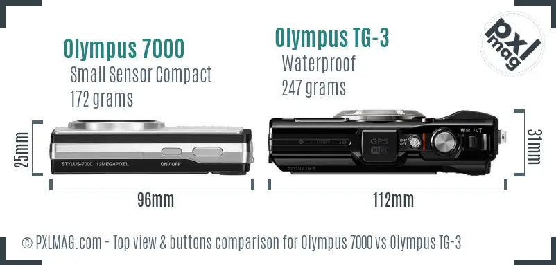 Olympus 7000 vs Olympus TG-3 top view buttons comparison
