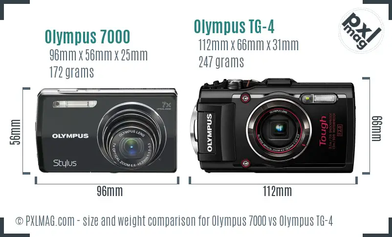Olympus 7000 vs Olympus TG-4 size comparison
