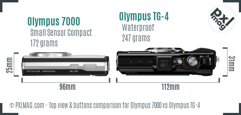 Olympus 7000 vs Olympus TG-4 top view buttons comparison