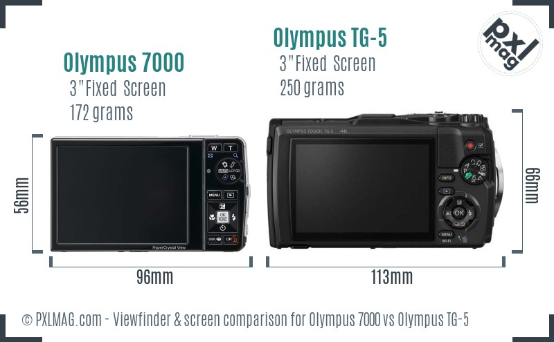 Olympus 7000 vs Olympus TG-5 Screen and Viewfinder comparison