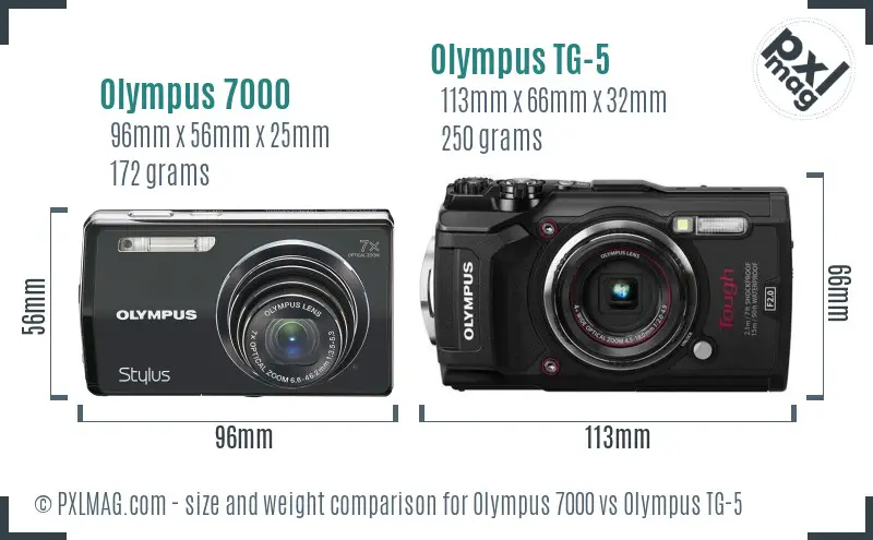 Olympus 7000 vs Olympus TG-5 size comparison
