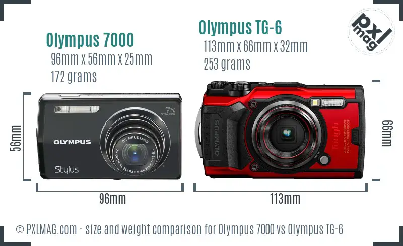 Olympus 7000 vs Olympus TG-6 size comparison