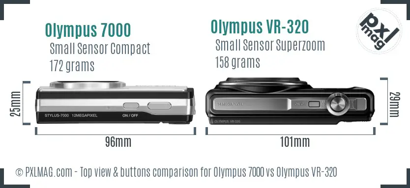 Olympus 7000 vs Olympus VR-320 top view buttons comparison