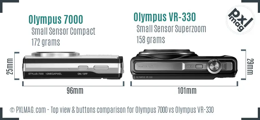 Olympus 7000 vs Olympus VR-330 top view buttons comparison