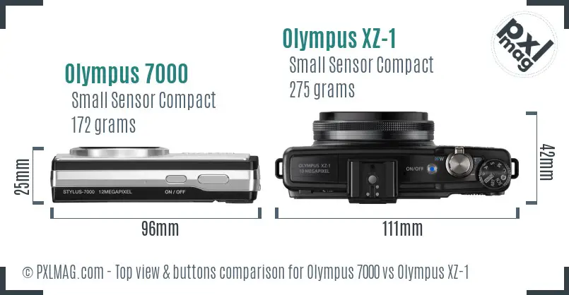 Olympus 7000 vs Olympus XZ-1 top view buttons comparison