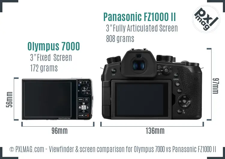 Olympus 7000 vs Panasonic FZ1000 II Screen and Viewfinder comparison