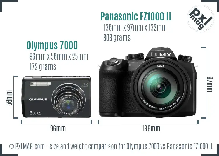 Olympus 7000 vs Panasonic FZ1000 II size comparison