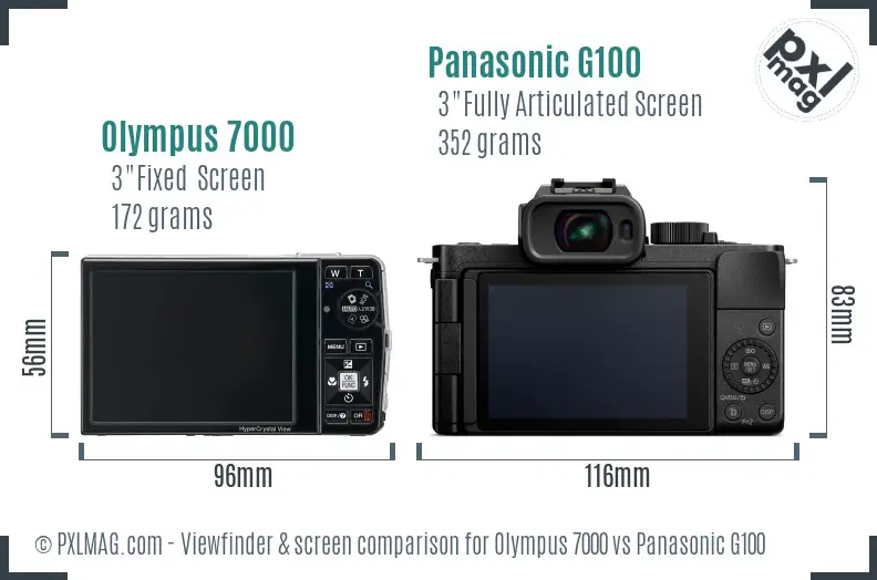 Olympus 7000 vs Panasonic G100 Screen and Viewfinder comparison