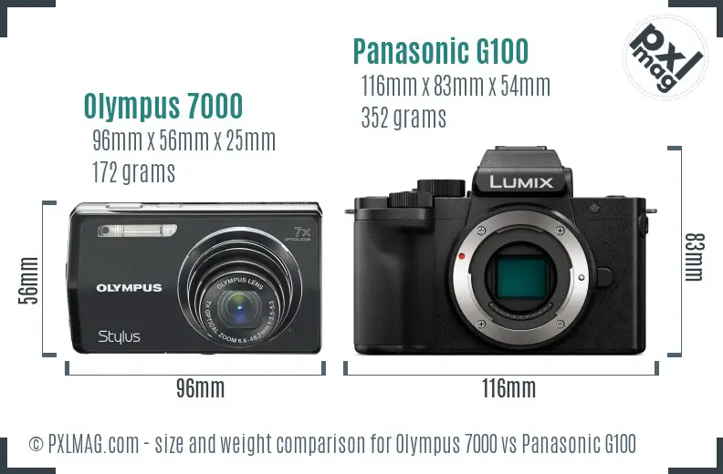 Olympus 7000 vs Panasonic G100 size comparison
