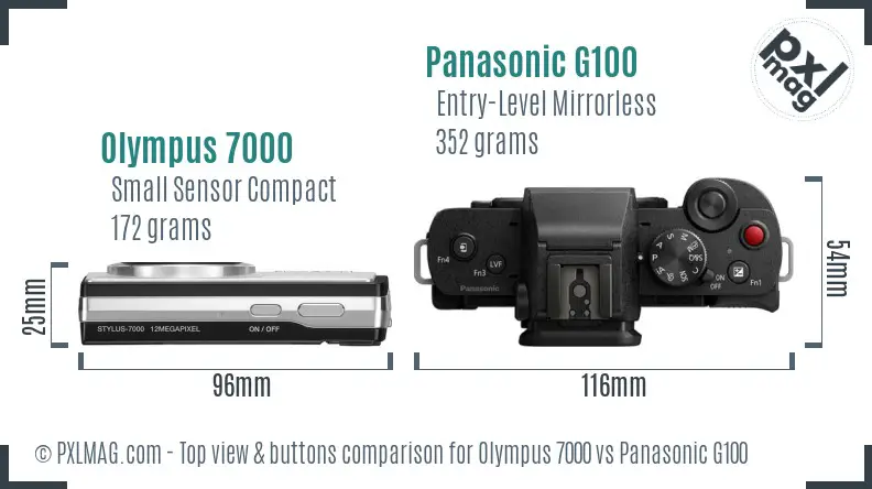 Olympus 7000 vs Panasonic G100 top view buttons comparison