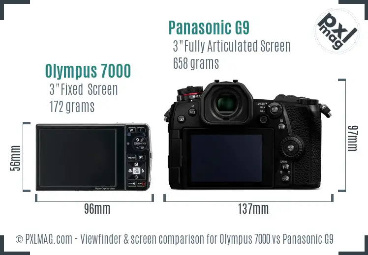 Olympus 7000 vs Panasonic G9 Screen and Viewfinder comparison