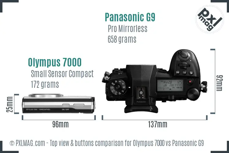 Olympus 7000 vs Panasonic G9 top view buttons comparison
