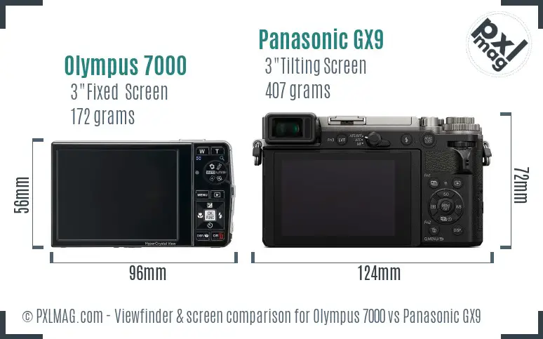 Olympus 7000 vs Panasonic GX9 Screen and Viewfinder comparison