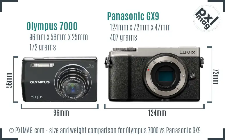 Olympus 7000 vs Panasonic GX9 size comparison