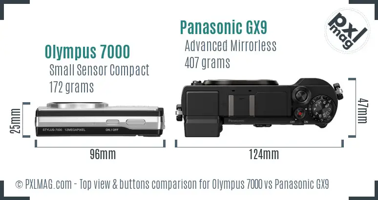 Olympus 7000 vs Panasonic GX9 top view buttons comparison