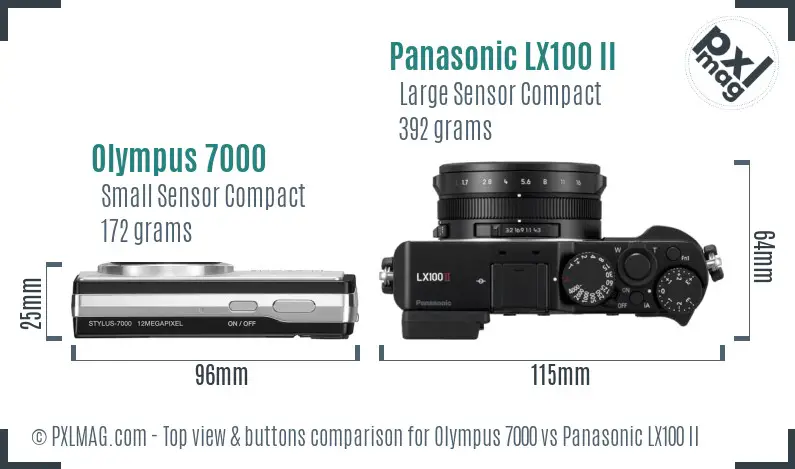 Olympus 7000 vs Panasonic LX100 II top view buttons comparison