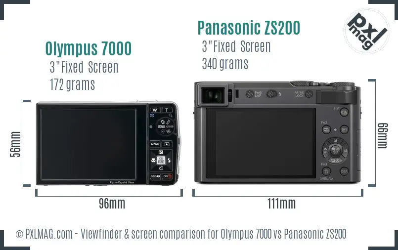 Olympus 7000 vs Panasonic ZS200 Screen and Viewfinder comparison