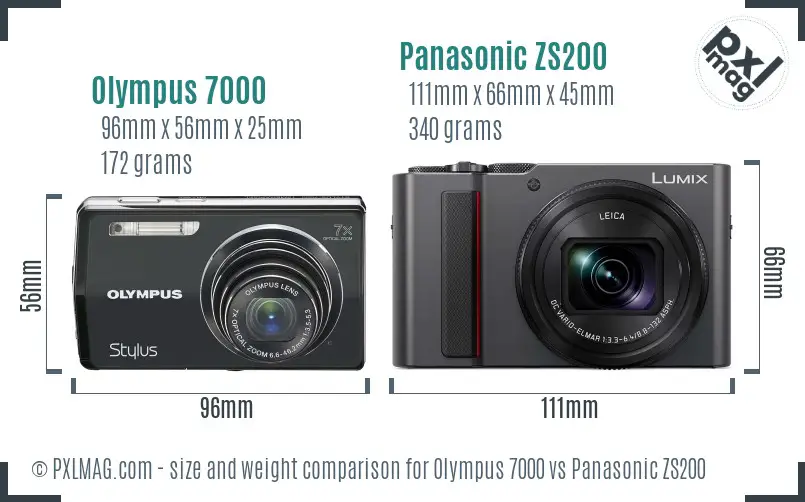 Olympus 7000 vs Panasonic ZS200 size comparison