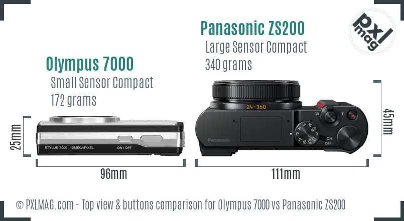 Olympus 7000 vs Panasonic ZS200 top view buttons comparison