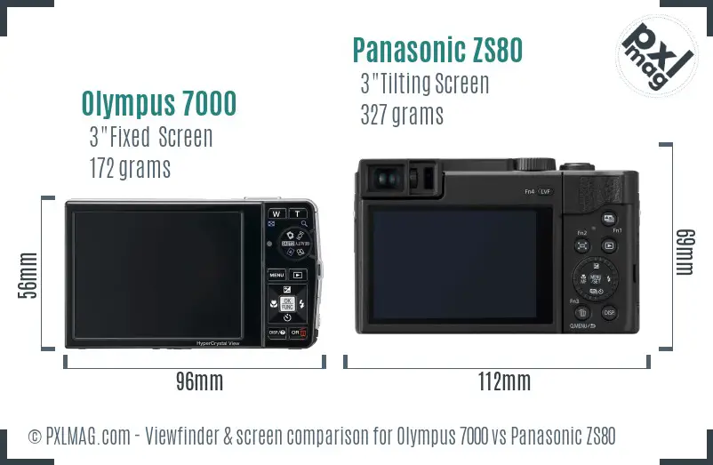 Olympus 7000 vs Panasonic ZS80 Screen and Viewfinder comparison