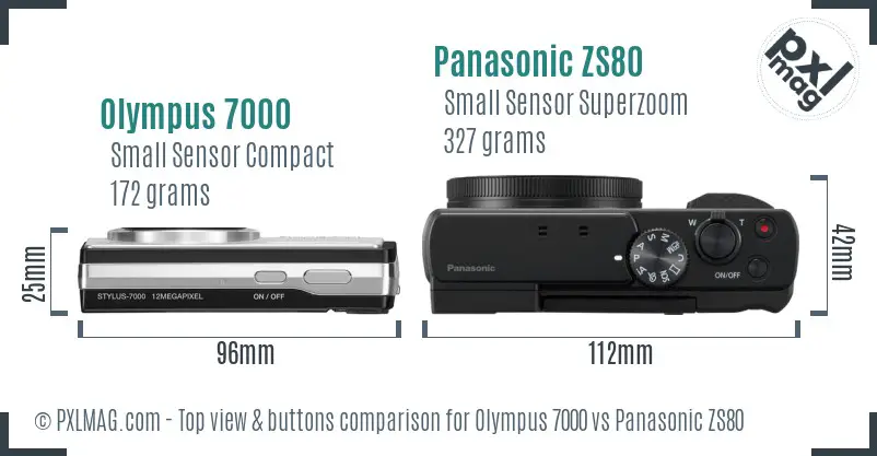 Olympus 7000 vs Panasonic ZS80 top view buttons comparison