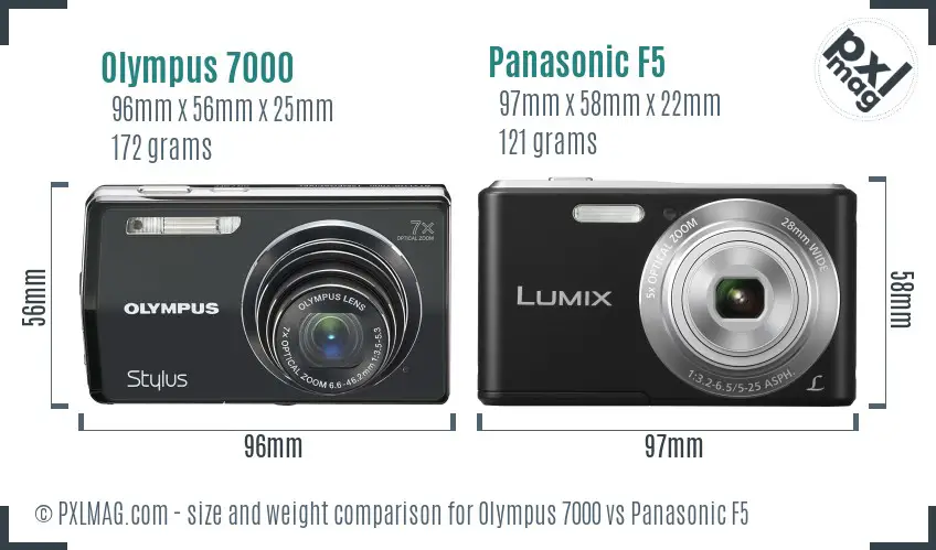 Olympus 7000 vs Panasonic F5 size comparison