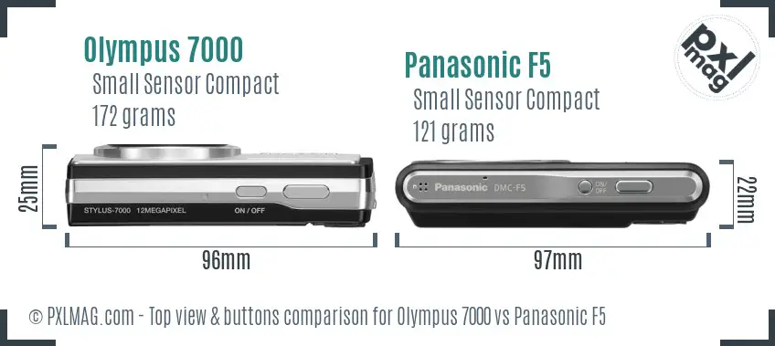 Olympus 7000 vs Panasonic F5 top view buttons comparison