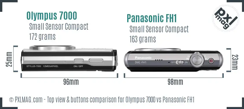 Olympus 7000 vs Panasonic FH1 top view buttons comparison