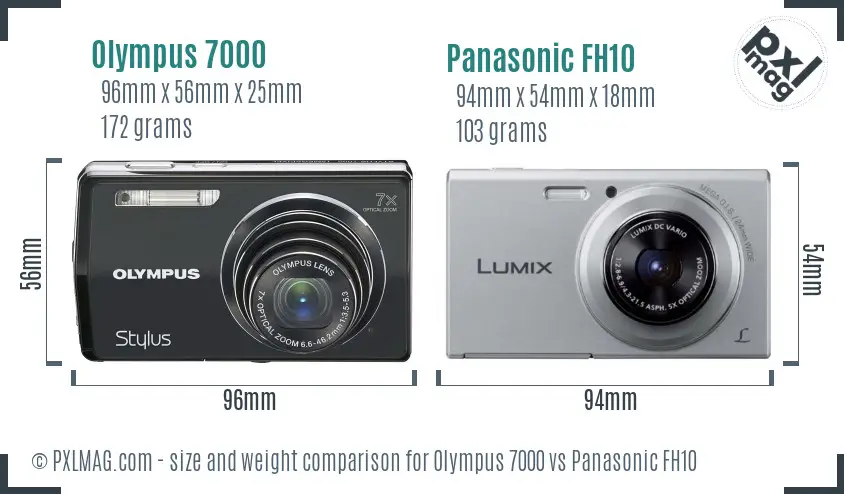 Olympus 7000 vs Panasonic FH10 size comparison