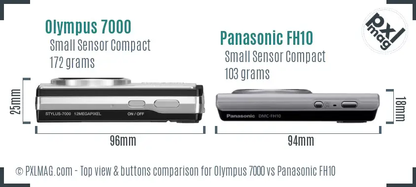 Olympus 7000 vs Panasonic FH10 top view buttons comparison