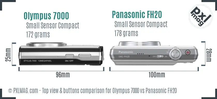 Olympus 7000 vs Panasonic FH20 top view buttons comparison