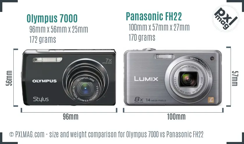 Olympus 7000 vs Panasonic FH22 size comparison