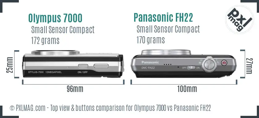 Olympus 7000 vs Panasonic FH22 top view buttons comparison