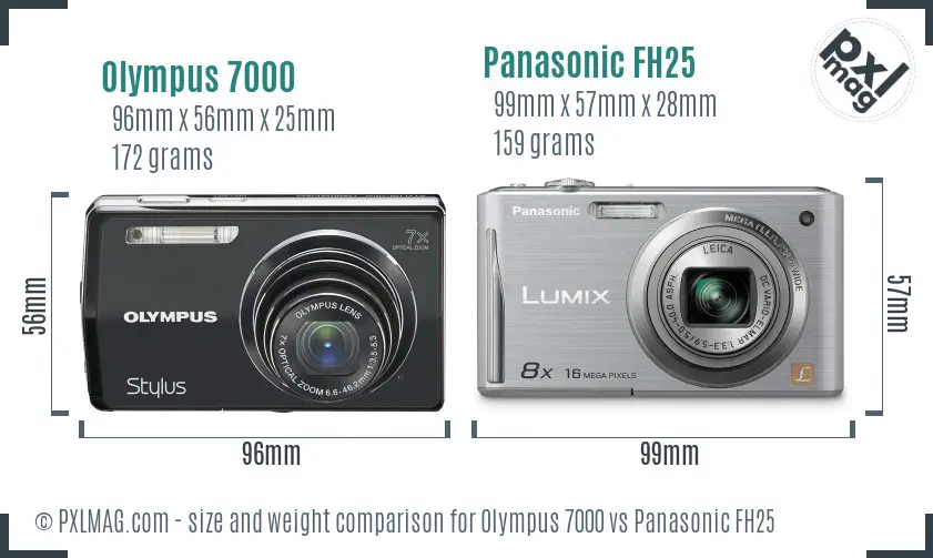 Olympus 7000 vs Panasonic FH25 size comparison