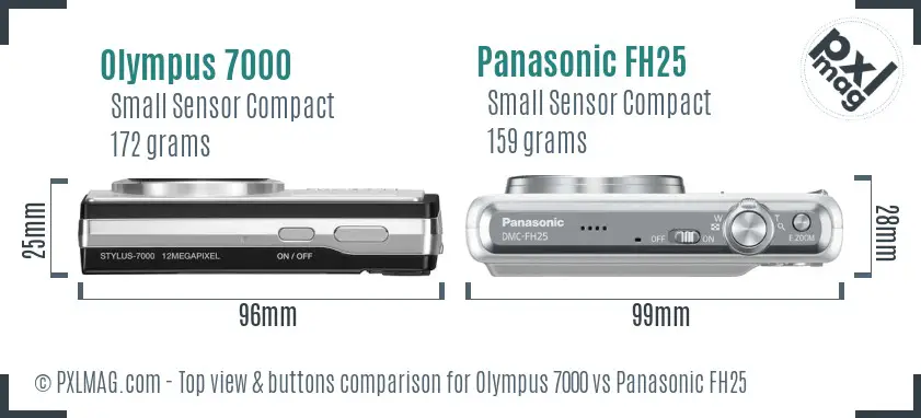 Olympus 7000 vs Panasonic FH25 top view buttons comparison