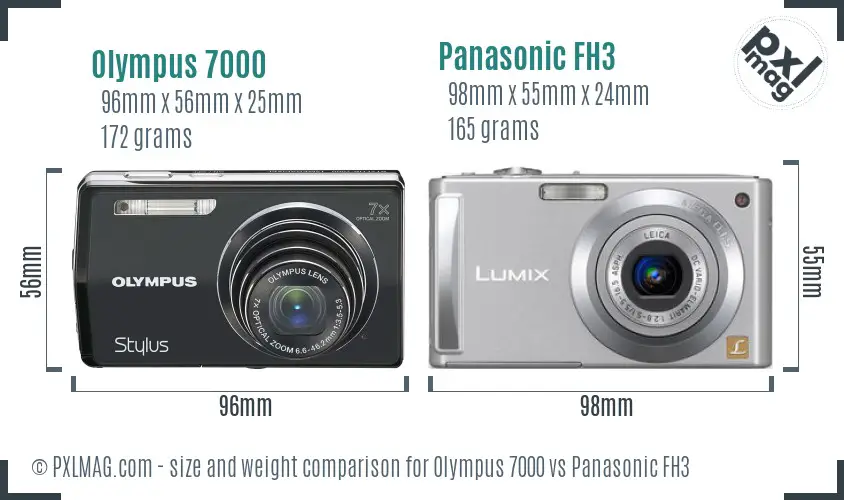 Olympus 7000 vs Panasonic FH3 size comparison