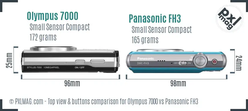 Olympus 7000 vs Panasonic FH3 top view buttons comparison