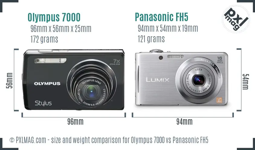 Olympus 7000 vs Panasonic FH5 size comparison