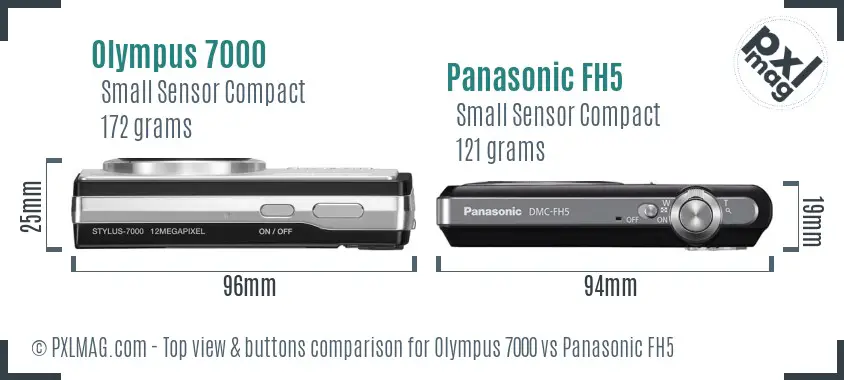 Olympus 7000 vs Panasonic FH5 top view buttons comparison