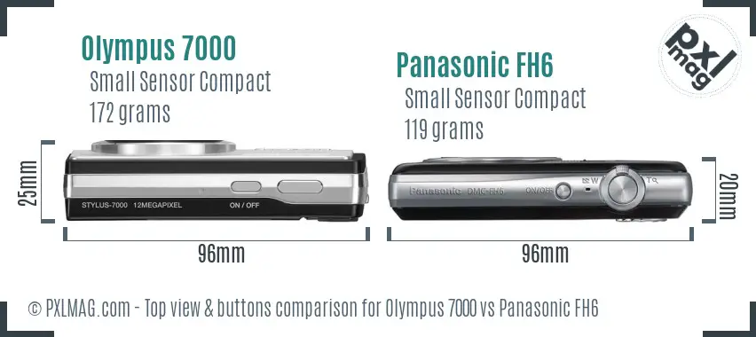 Olympus 7000 vs Panasonic FH6 top view buttons comparison