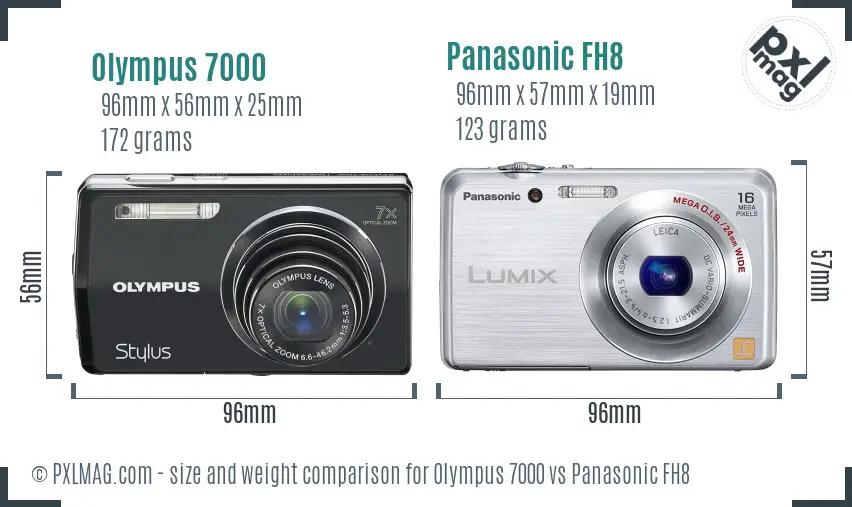 Olympus 7000 vs Panasonic FH8 size comparison
