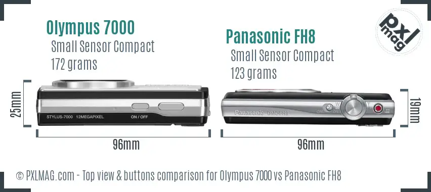 Olympus 7000 vs Panasonic FH8 top view buttons comparison