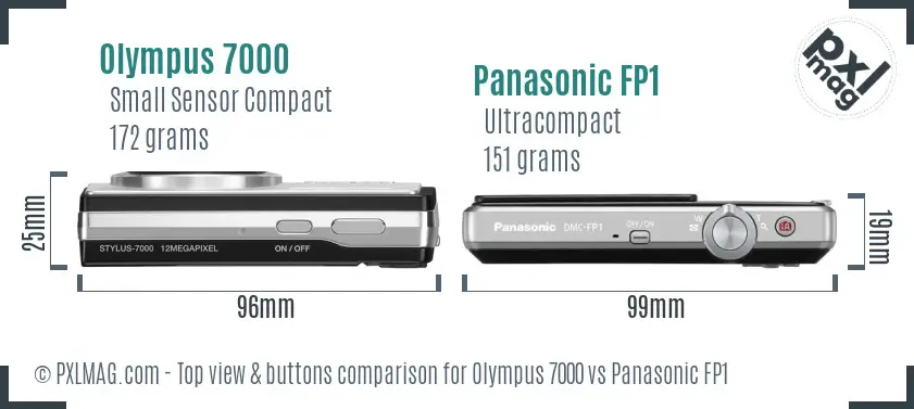 Olympus 7000 vs Panasonic FP1 top view buttons comparison