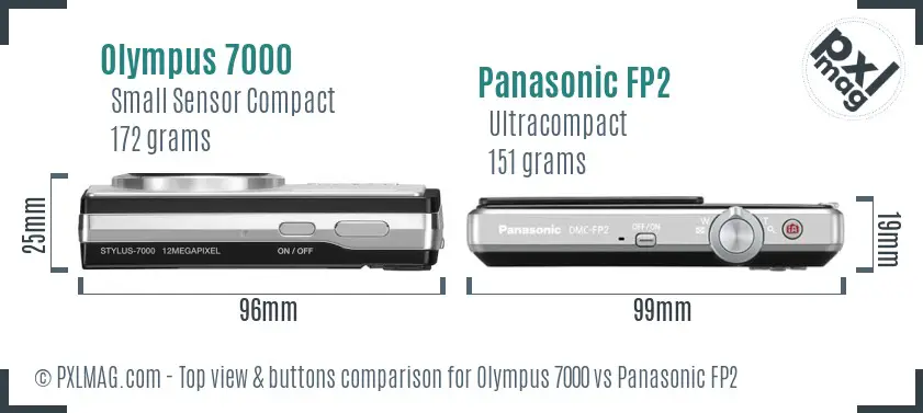 Olympus 7000 vs Panasonic FP2 top view buttons comparison