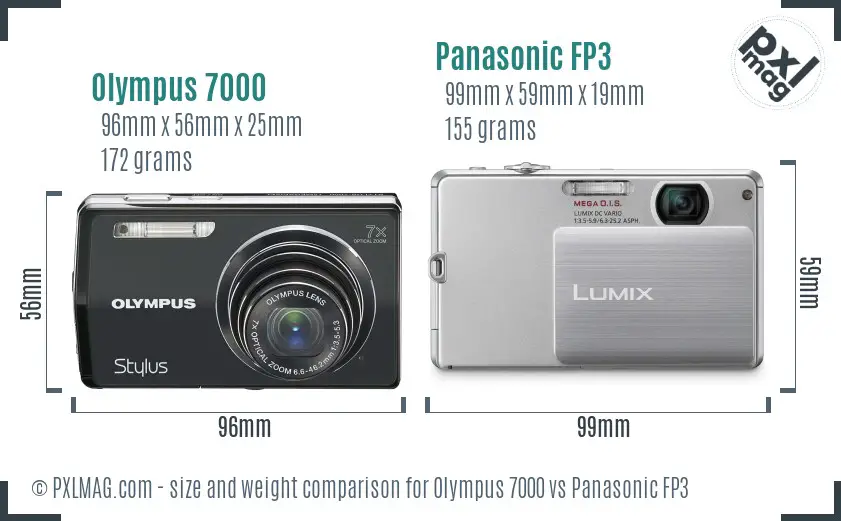 Olympus 7000 vs Panasonic FP3 size comparison